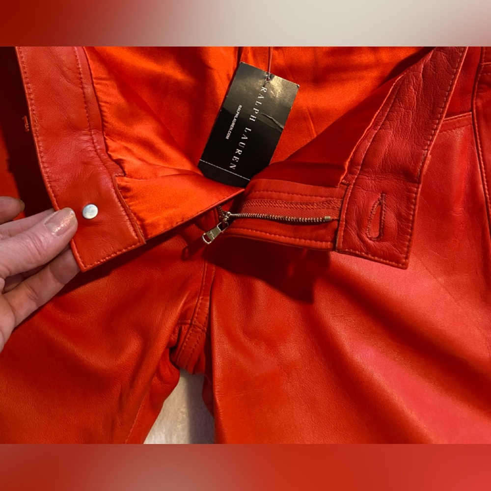 NWT Ralph Lauren Bright Orange Leather Pants - Picture 11 of 12